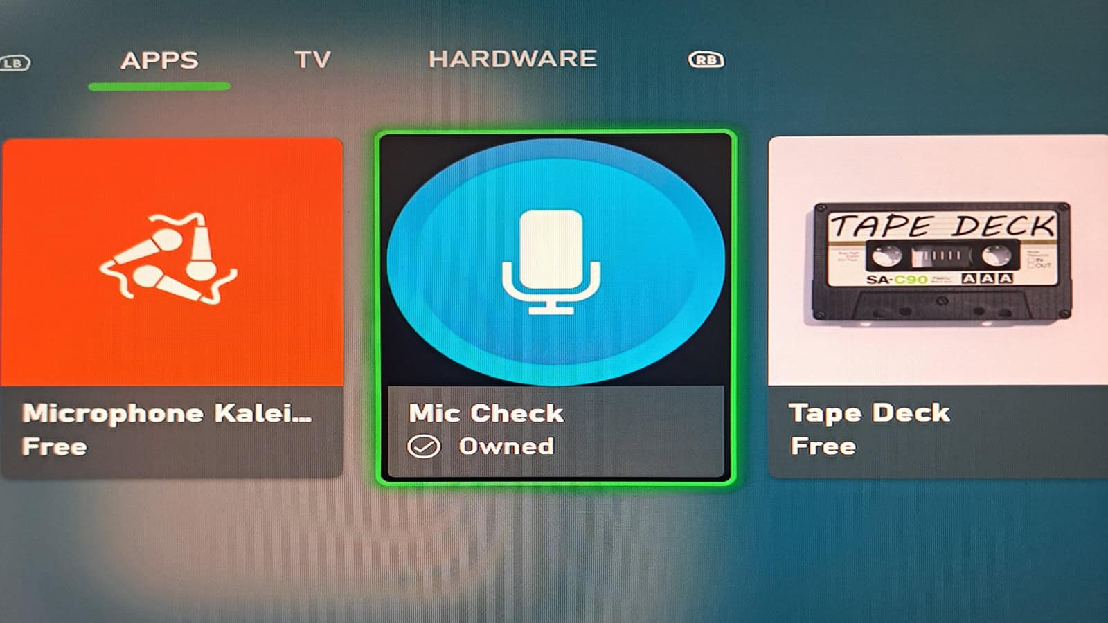 App icons for microphone, mic, and tape deck.