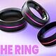 Black rings with pink light accents on display