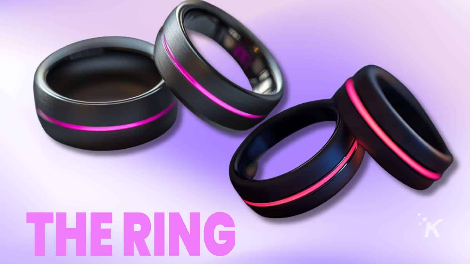Black rings with pink light accents on display