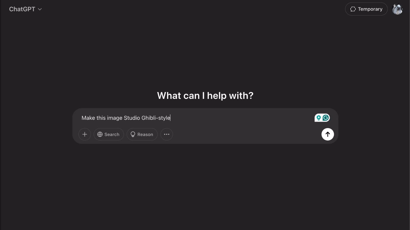 ChatGPT interface with Studio Ghibli style request.