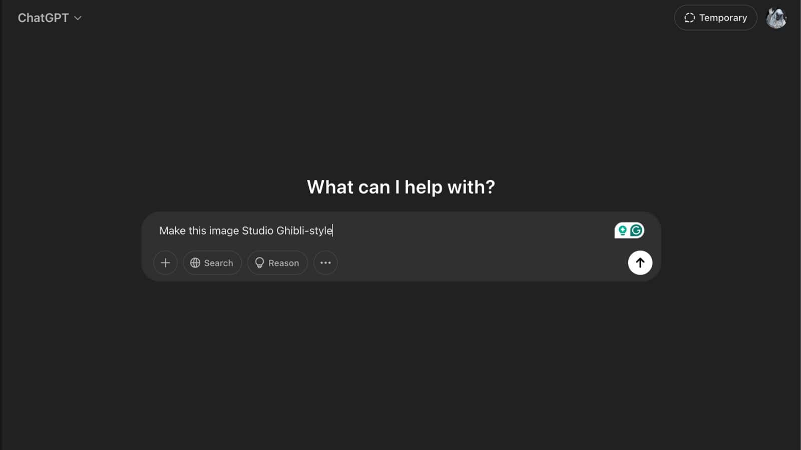 ChatGPT interface with Studio Ghibli style request.