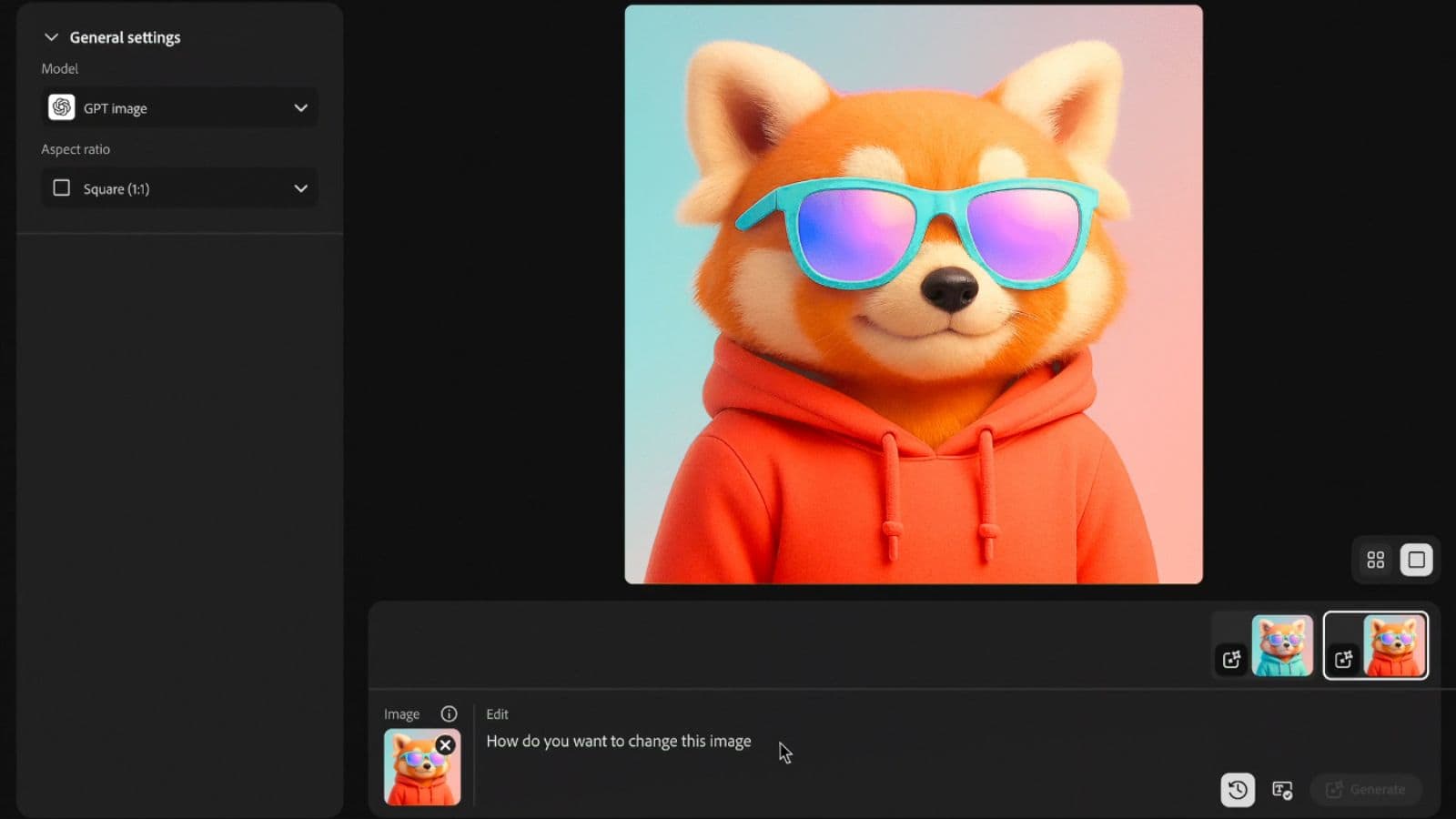 Cartoon red panda in sunglasses and hoodie.