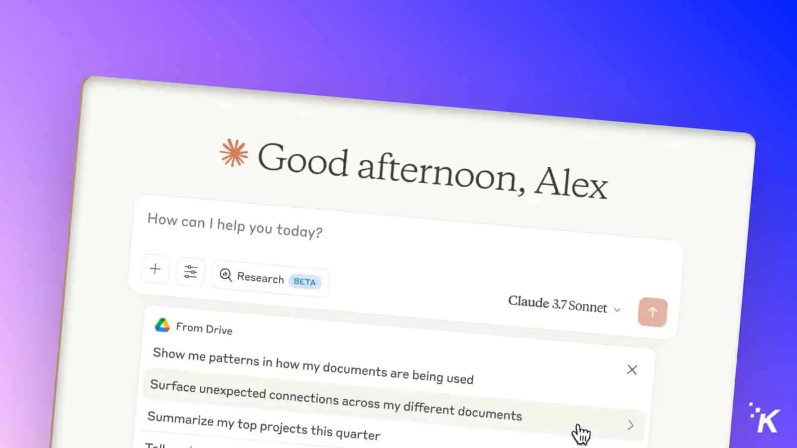 AI interface with document query options