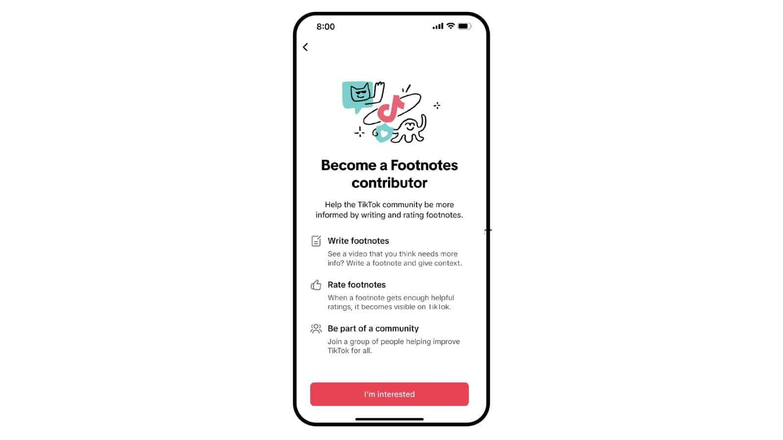 TikTok Footnotes contributor information screen on smartphone.