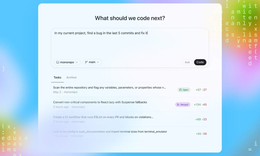 Task management software interface with coding tasks list.