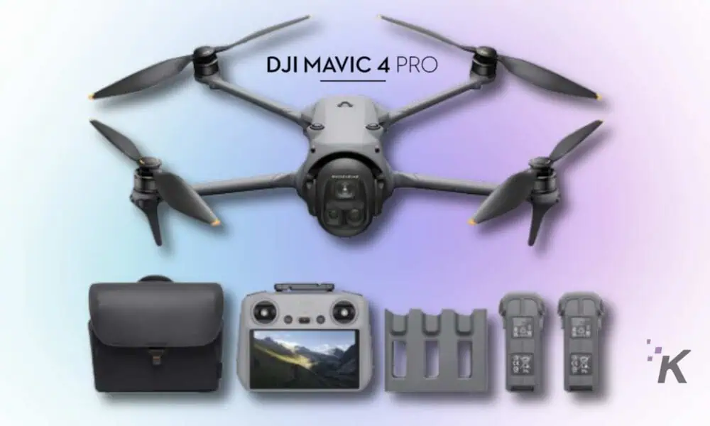 DJI Mavic 4 Pro drone with accessories displayed.