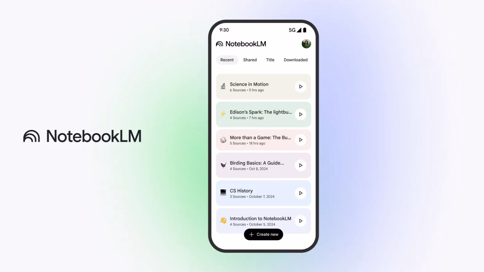 NotebookLM mobile app interface display