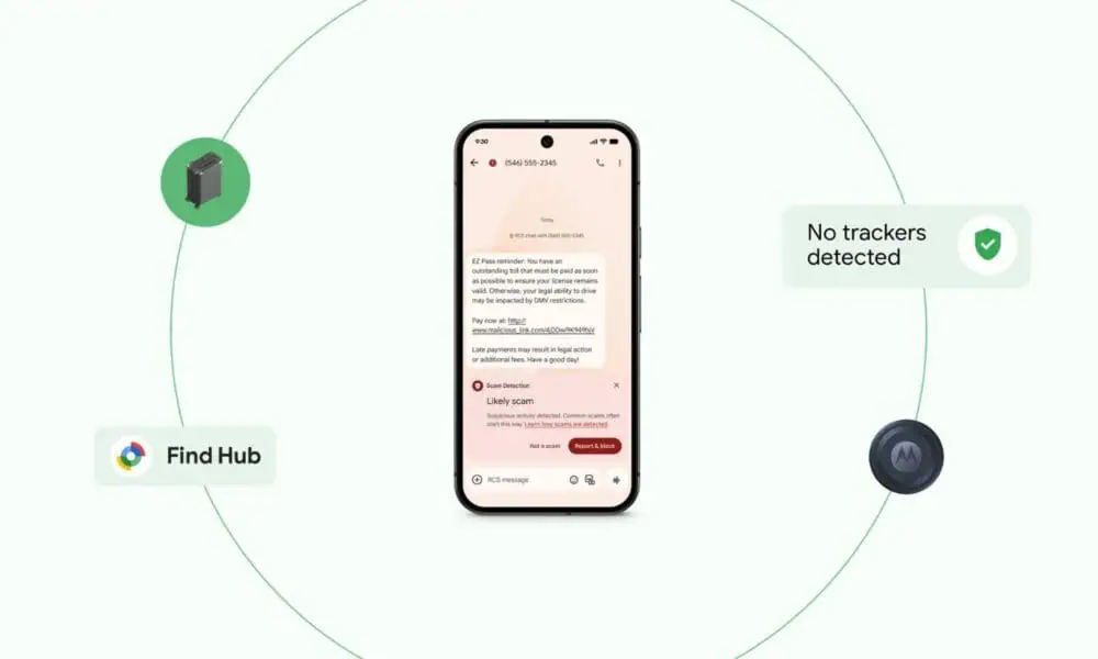 Smartphone displaying scam detection message.