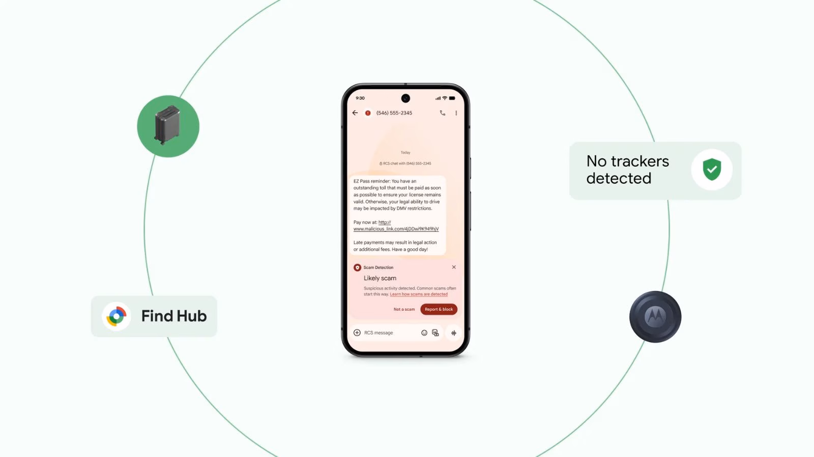 Smartphone displaying scam detection message.