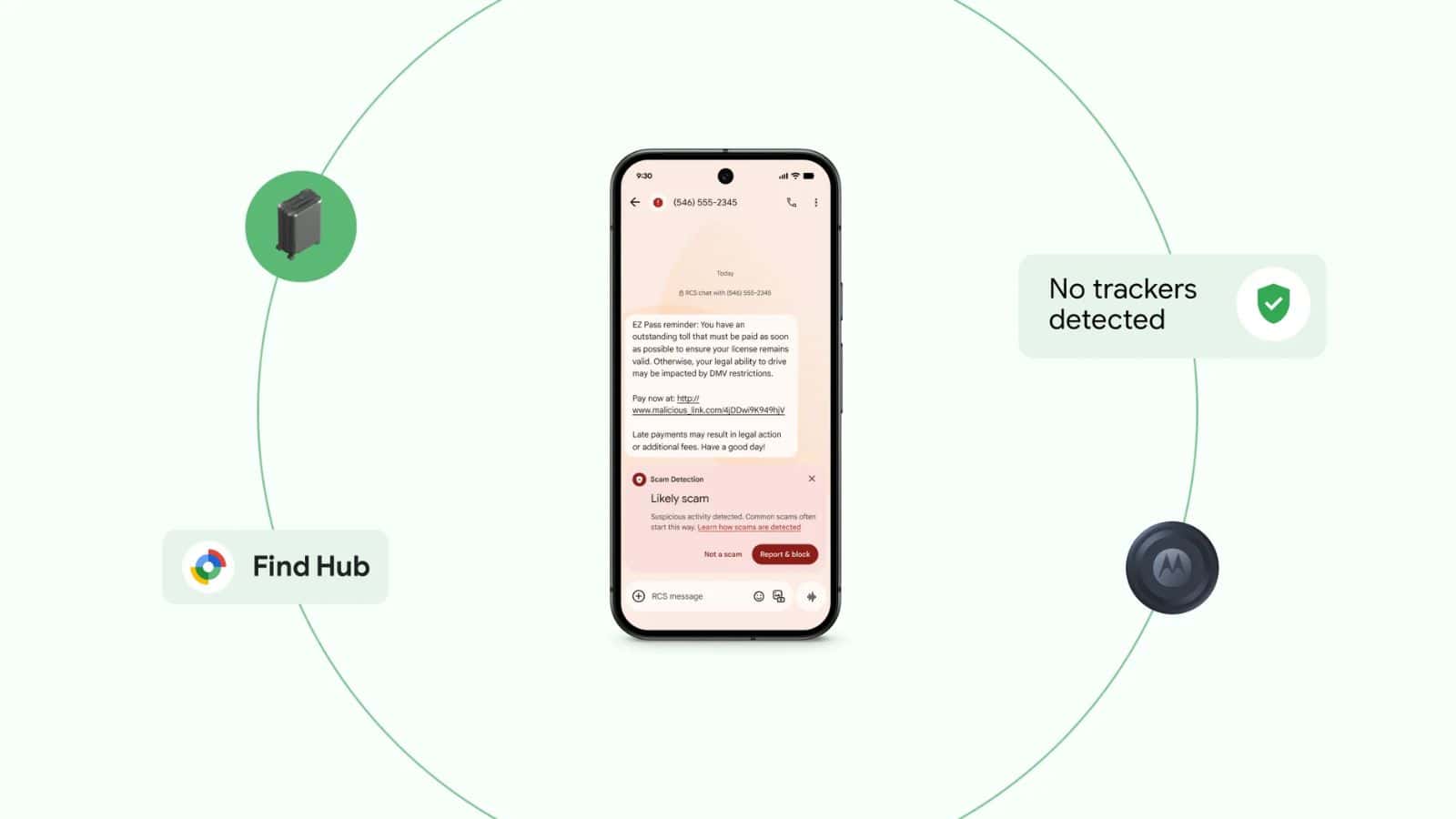 Smartphone displaying scam detection message.