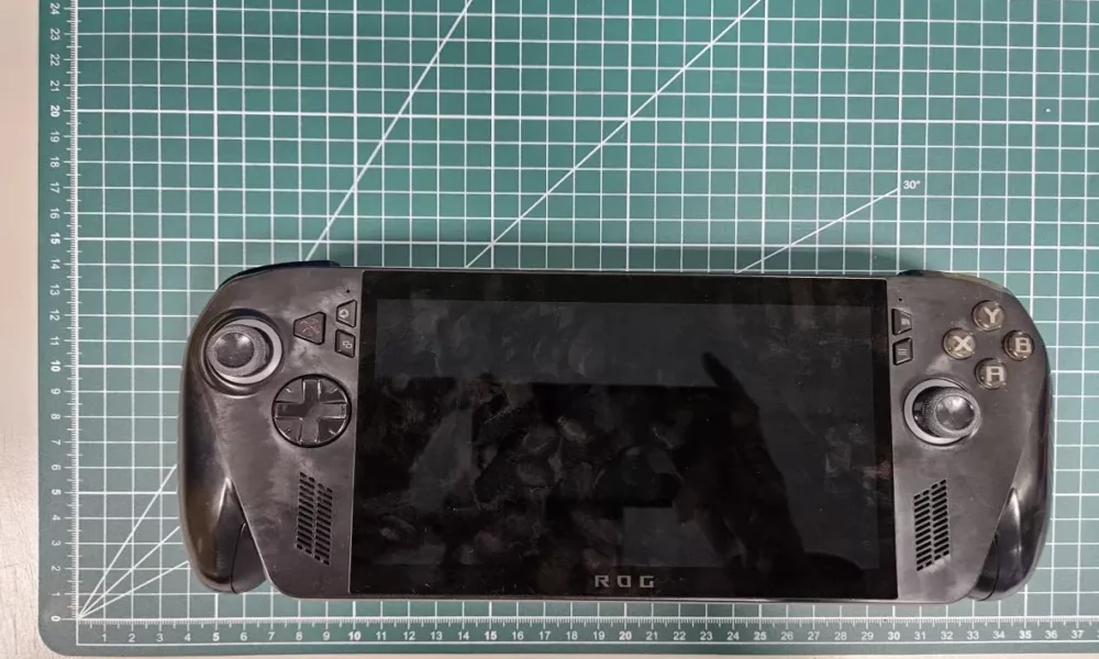 Handheld gaming console on cutting mat