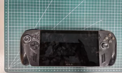 Handheld gaming console on cutting mat