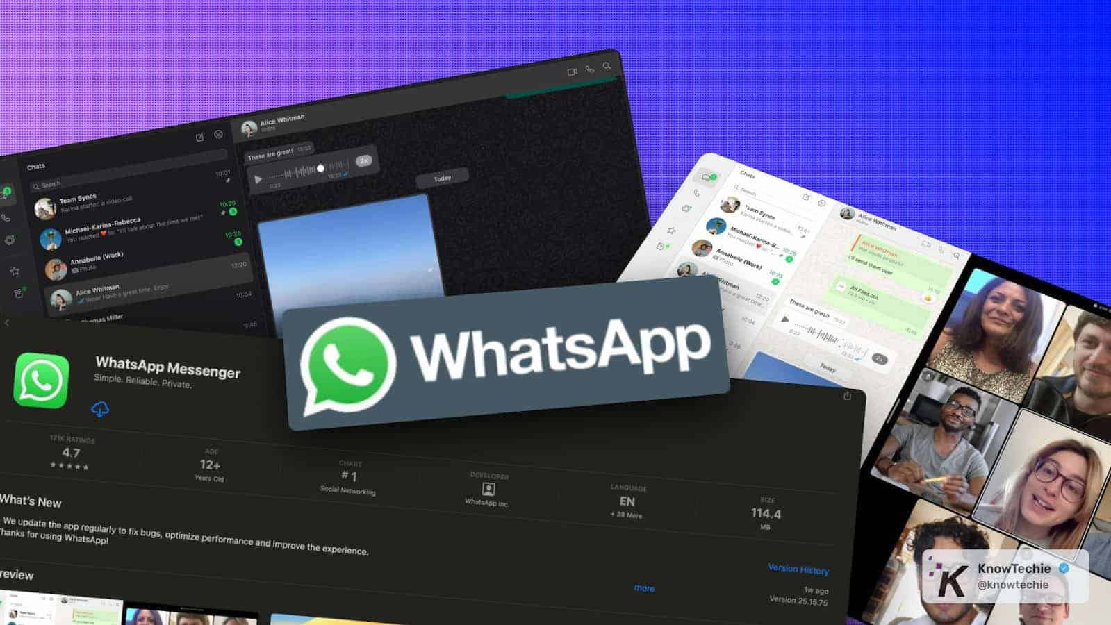 WhatsApp interface and features montage.