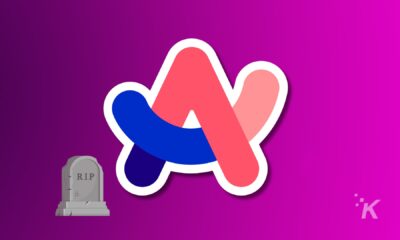 Colorful abstract logo with a tombstone.