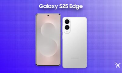 Galaxy S25 Edge smartphone on purple background