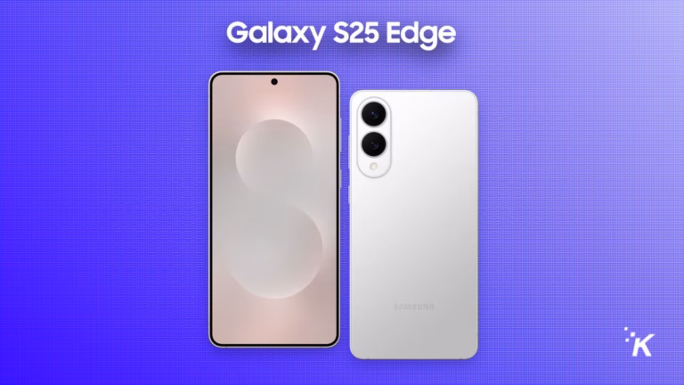 Galaxy S25 Edge smartphone on purple background