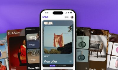 Mobile shopping app with various product offers displayed.
