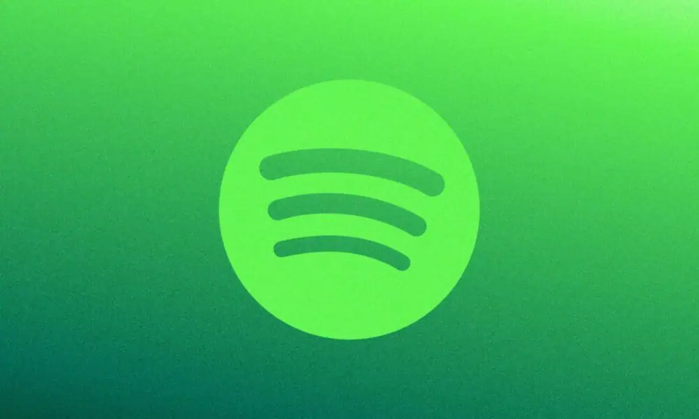 Green Spotify logo on a gradient background.
