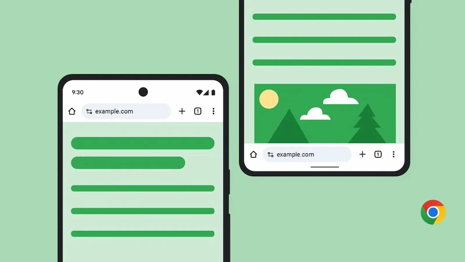 Mobile browser screens with example.com open.