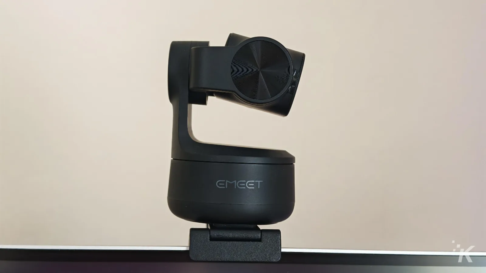 Black webcam mounted on a computer monitor