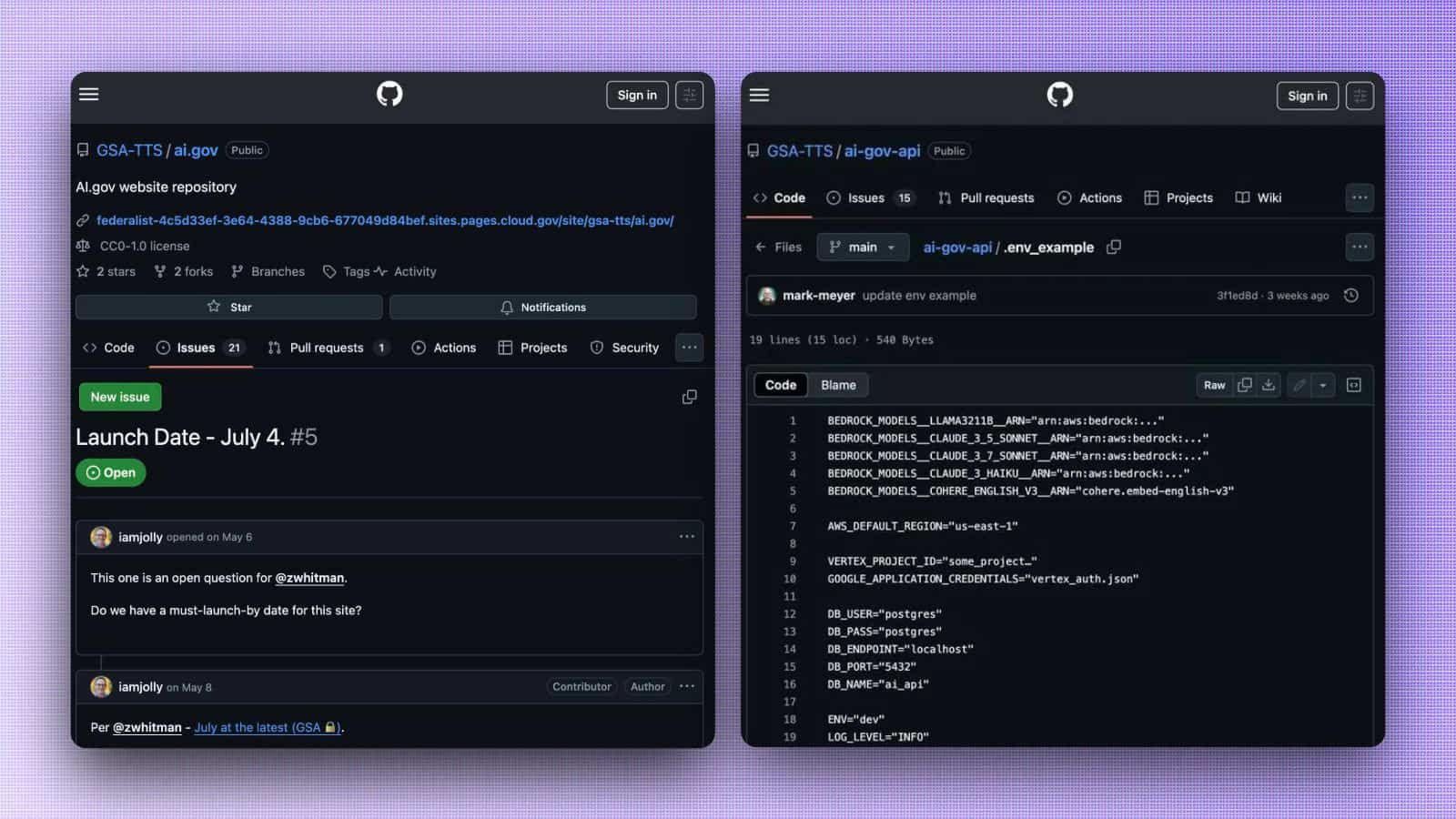 AI.gov repository on GitHub with issues and code.
