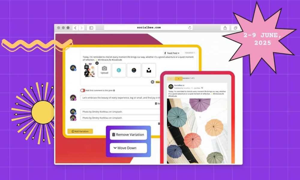 Social media schedule interface with decorative design.