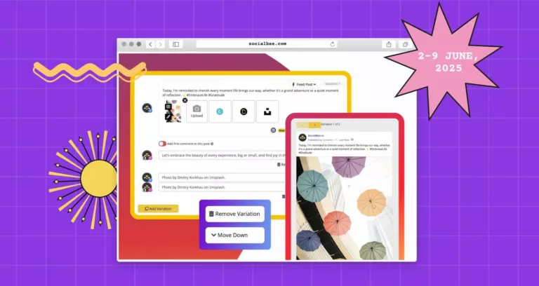 Social media schedule interface with decorative design.