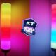 Colorful gradient lamps with award badge.