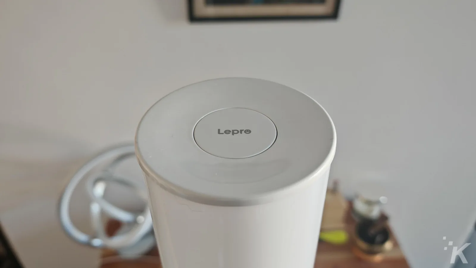 Top view of a white table lamp.