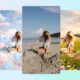 Woman in various scenes, including beach and fantasy.