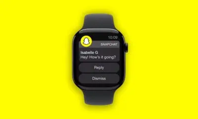 Smartwatch shows Snapchat message notification.
