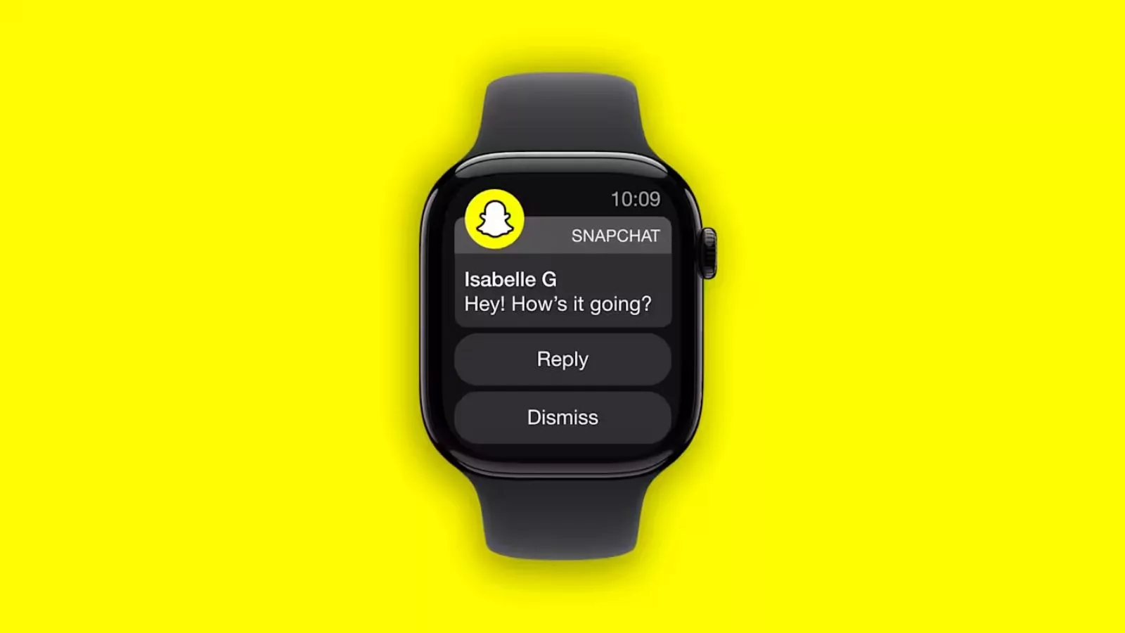 Smartwatch shows Snapchat message notification.