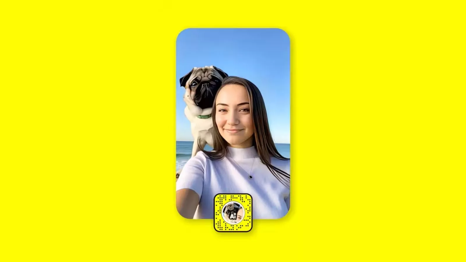 Woman and pug taking selfie at the beach