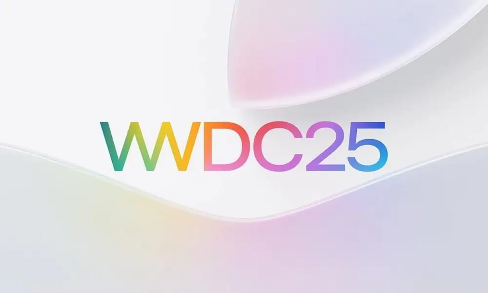 WWDC25 colorful logo with abstract background