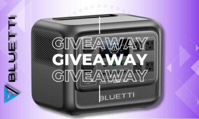 Bluetti power station giveaway with purple background.