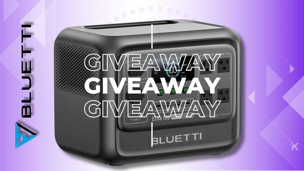 Bluetti power station giveaway with purple background.