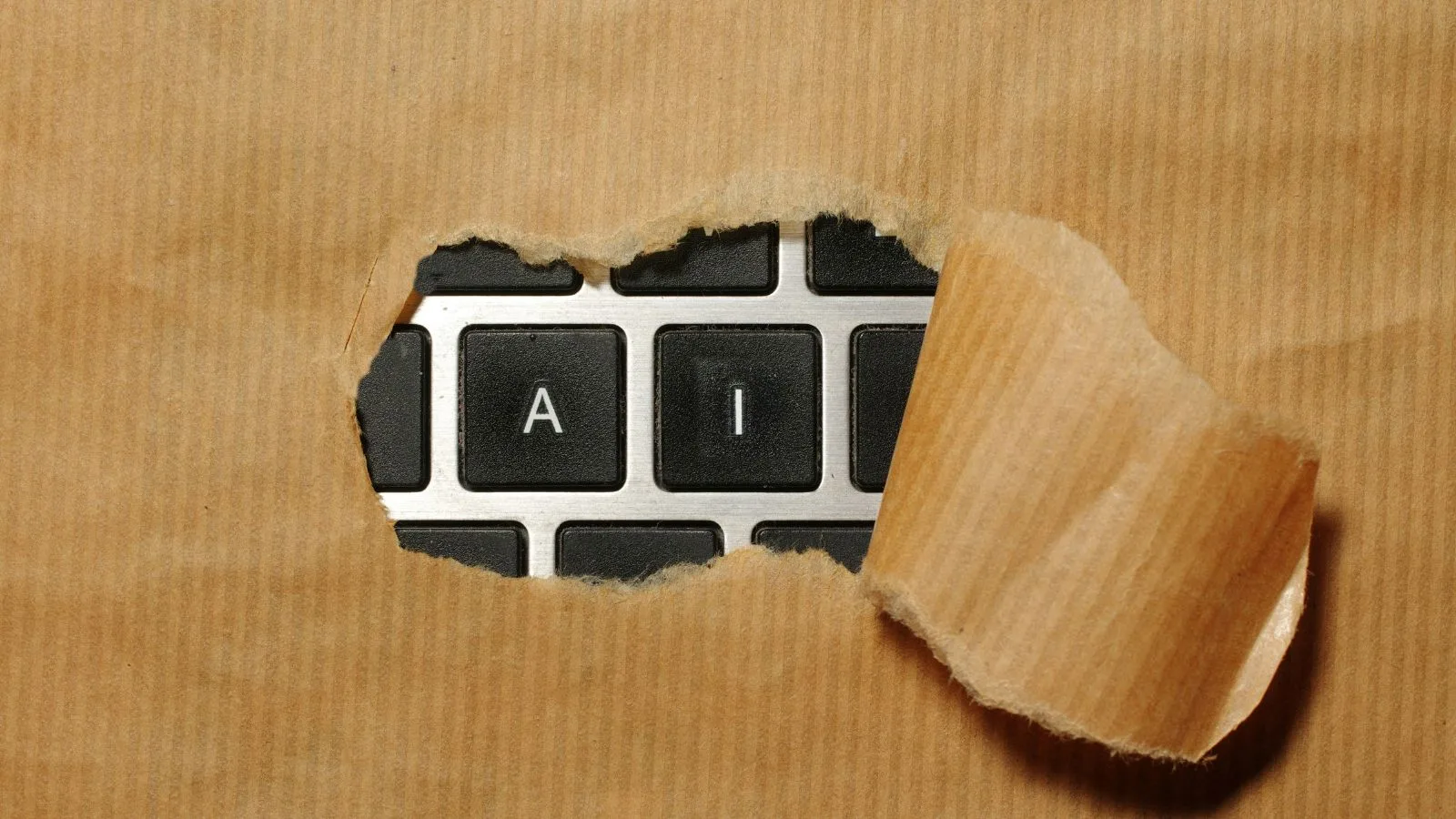 Torn paper reveals AI keyboard keys