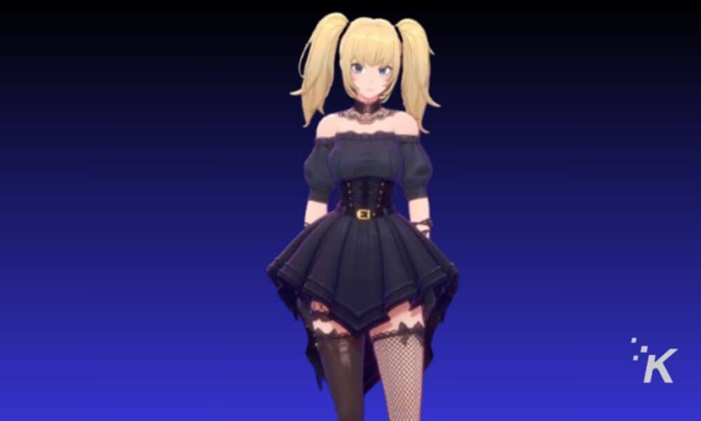 Anime character in black dress with pigtails.