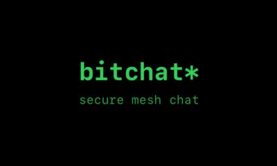 Bitchat logo with 'secure mesh chat' slogan.