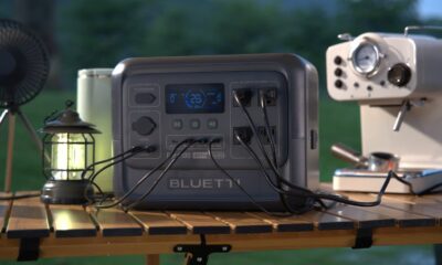 BLUETTI power station on outdoor table with devices