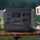 BLUETTI power station on outdoor table with devices