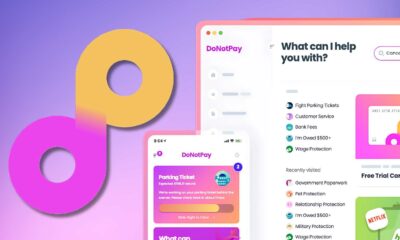 DoNotPay app interface and logo