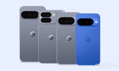 Lineup of four Google smartphones in different sizes.