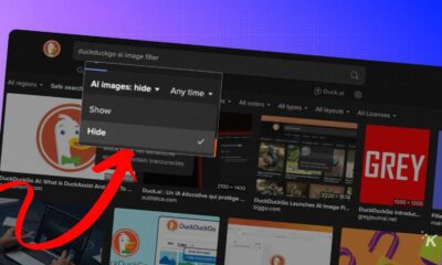 DuckDuckGo AI image filter options displayed.