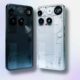 Two transparent smartphones, black and white versions