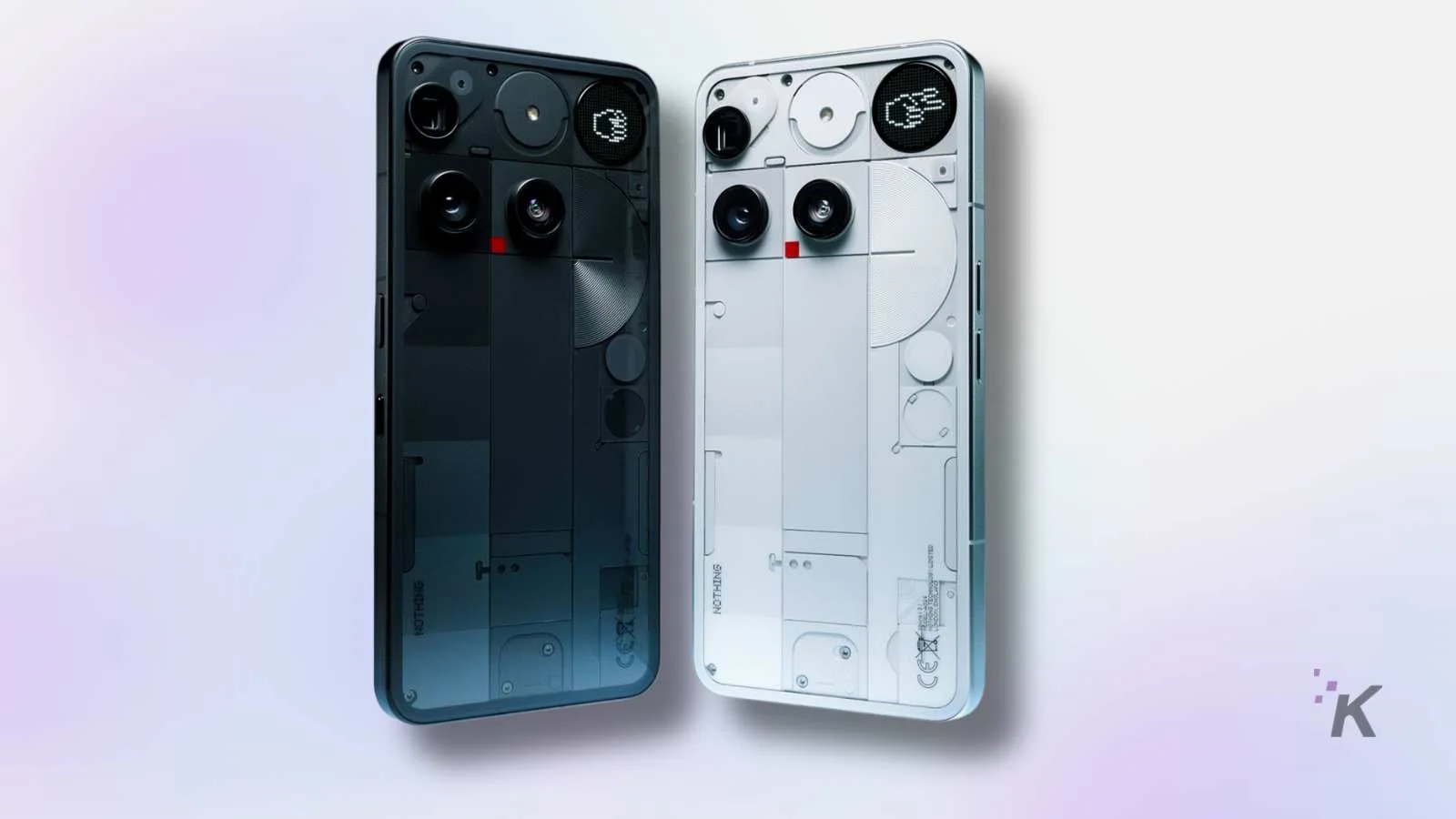 Two transparent smartphones, black and white versions