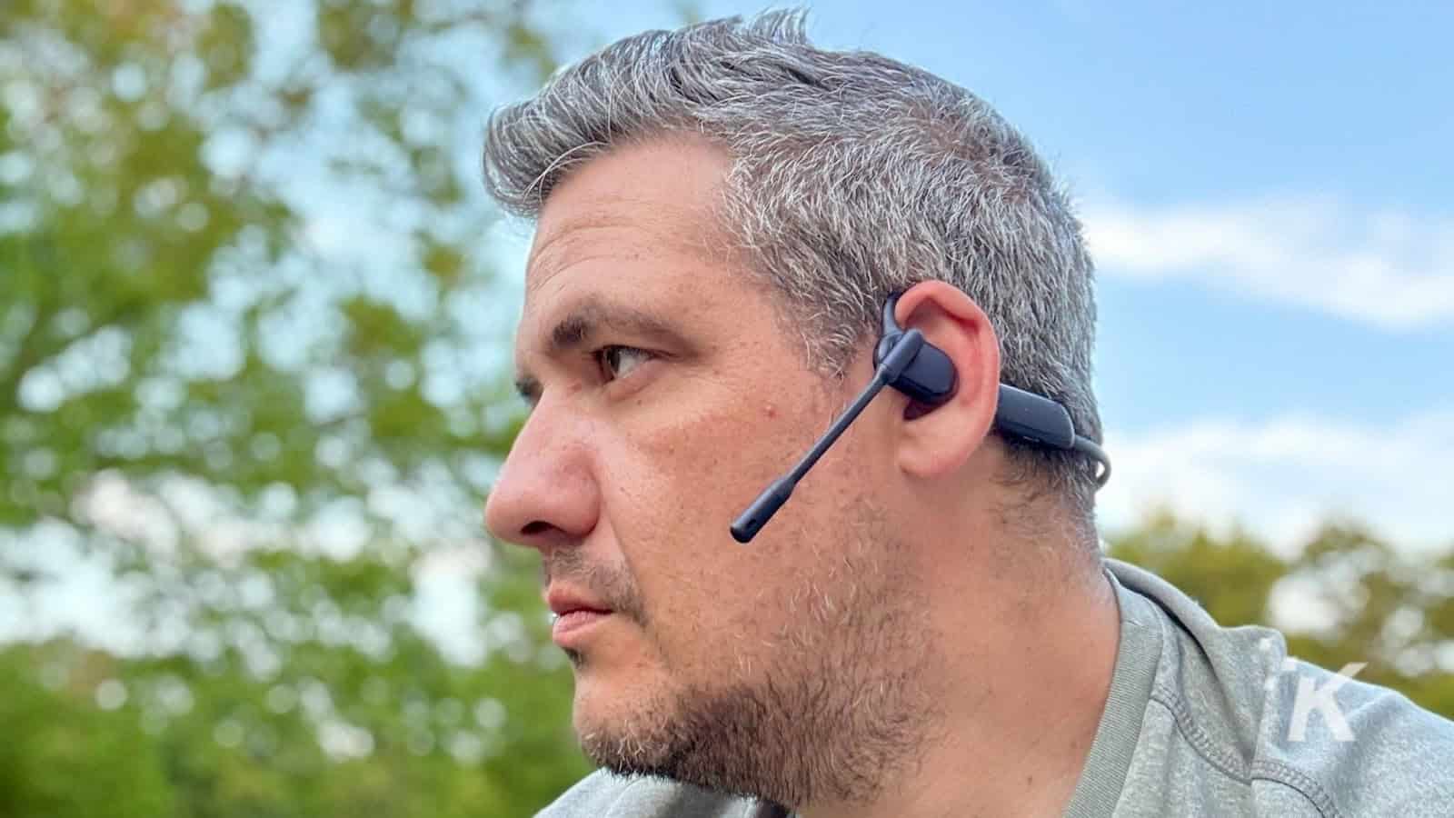 Person wearing headset outdoors