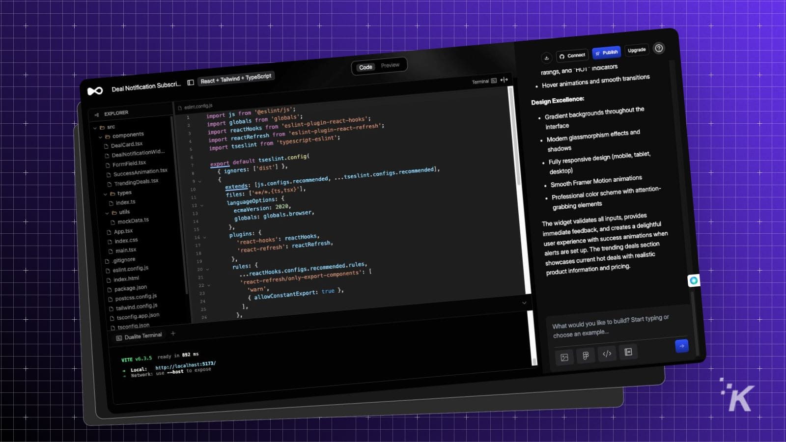 Code editor interface with JavaScript configuration file open.
