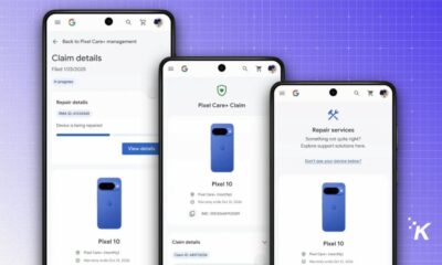 Pixel Care+ claim and repair services screens.