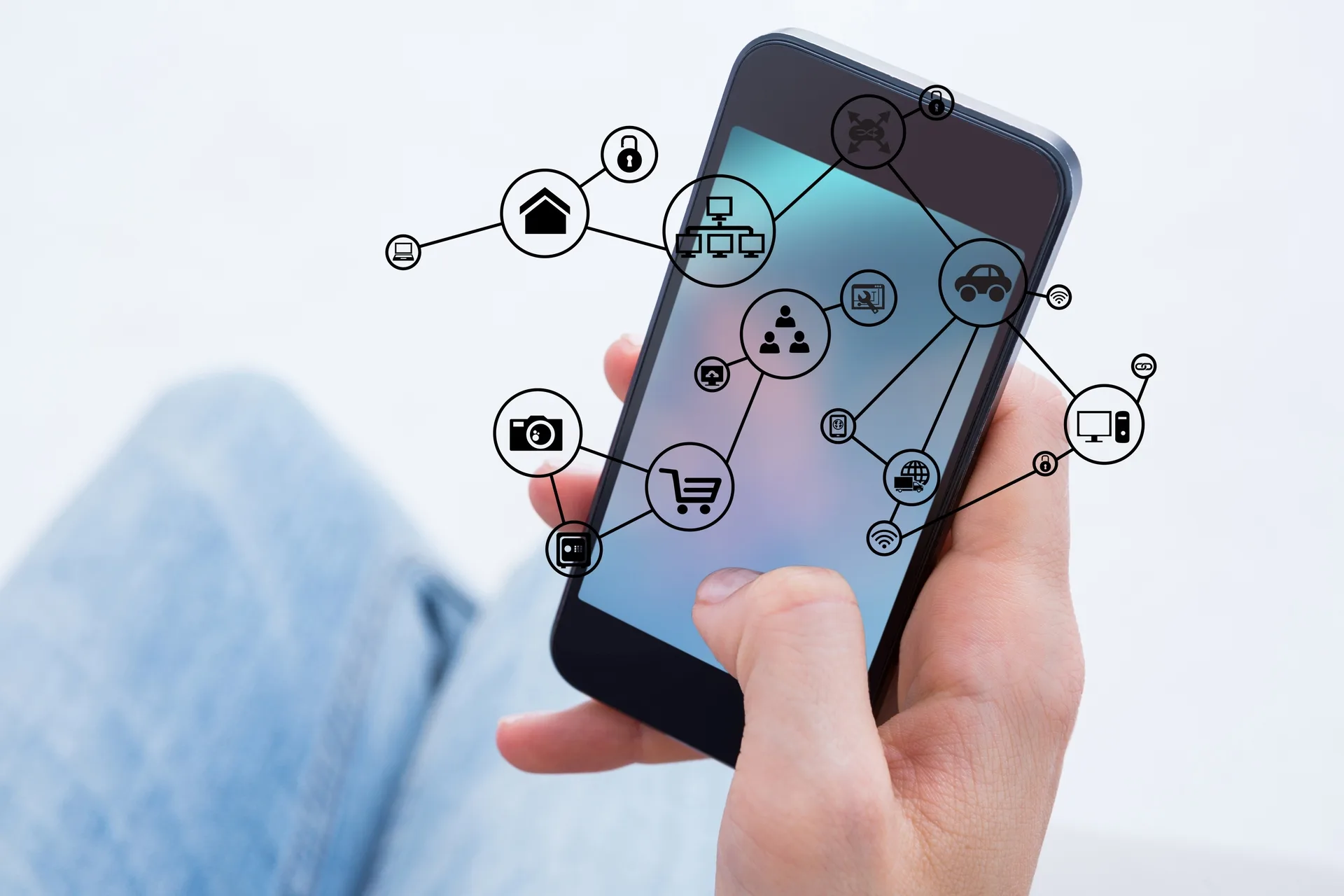 Smartphone with interconnected app icons overlay